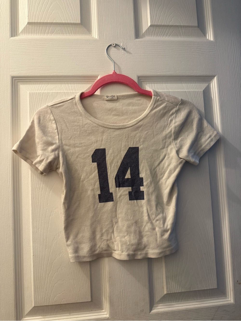 Brandy Melville Cream Crop Tee with Navy 14 Graphic